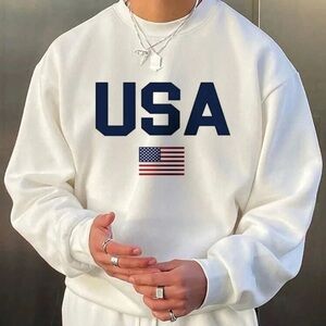 Men's Simple Graphic Print Crew Neck Long Sleeve Sweatshirt
